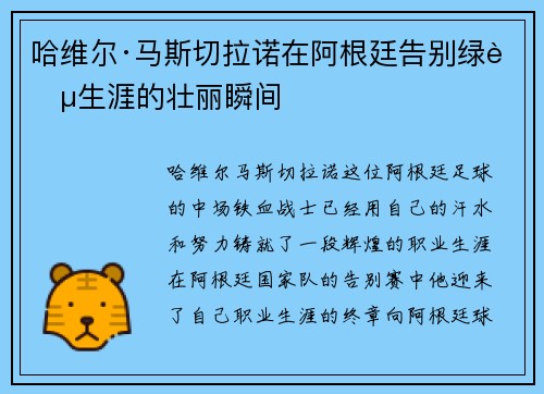 哈维尔·马斯切拉诺在阿根廷告别绿茵生涯的壮丽瞬间